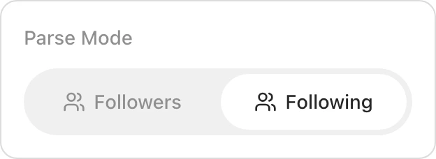 Followers ve Following seçenekli Parse Mode seçici, Following seçili